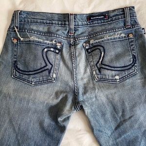Rock & Republic ROTH Bootcut Distressed Denim Jeans with Red Stitching